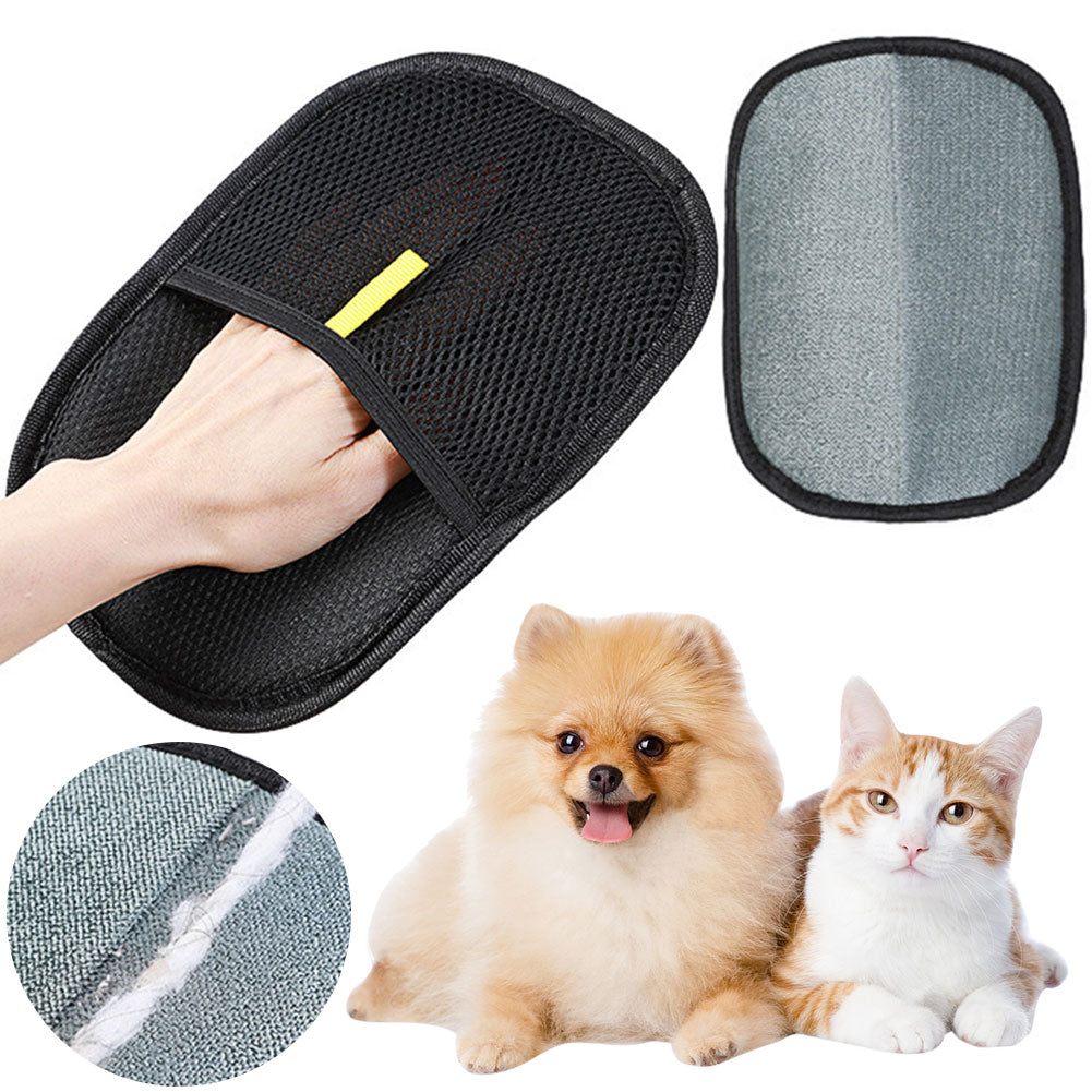 Guante quitapelos GoldGlove negro para perros y gatos, cara de púas y cara de microfibra